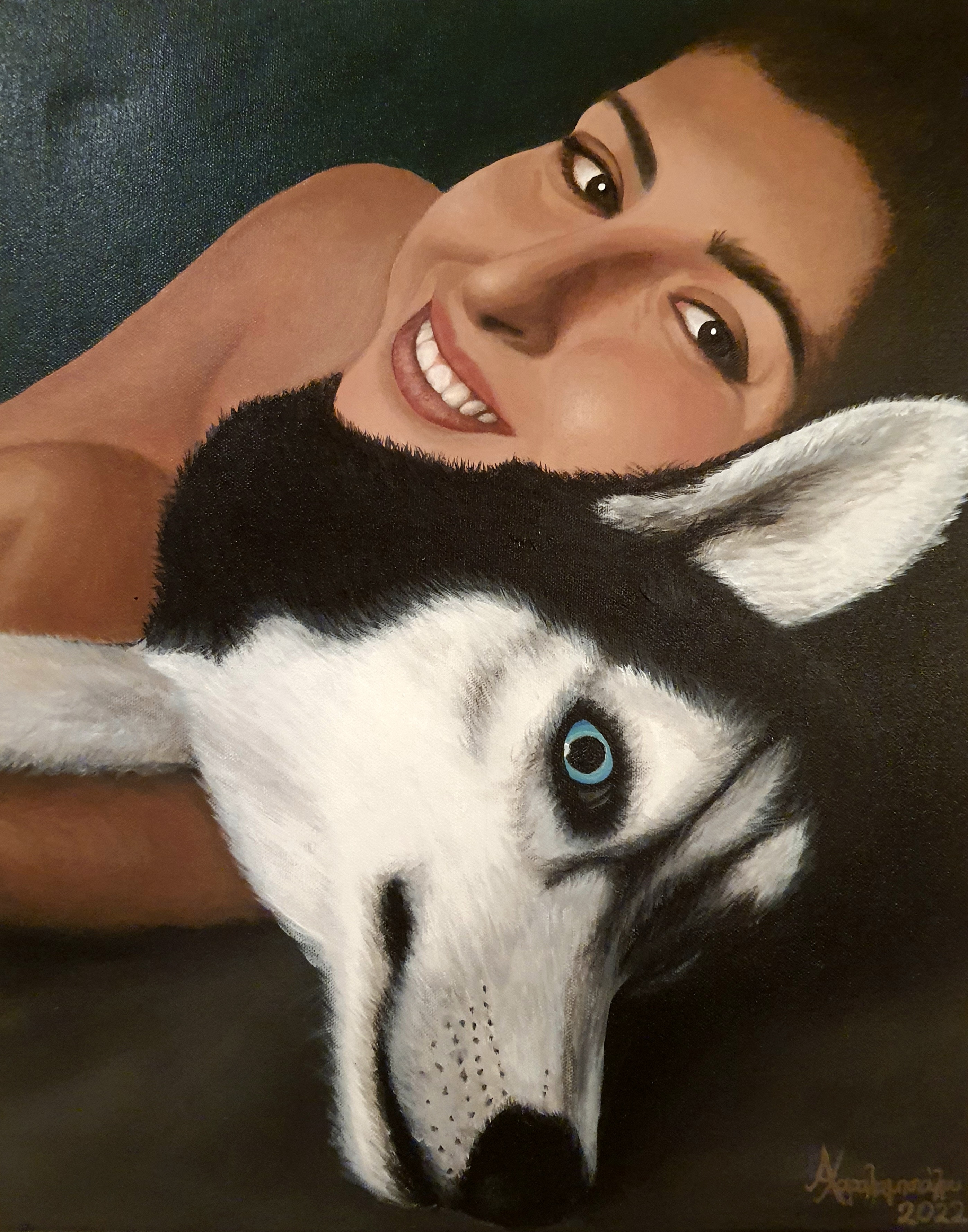 Lady and the Husky painting